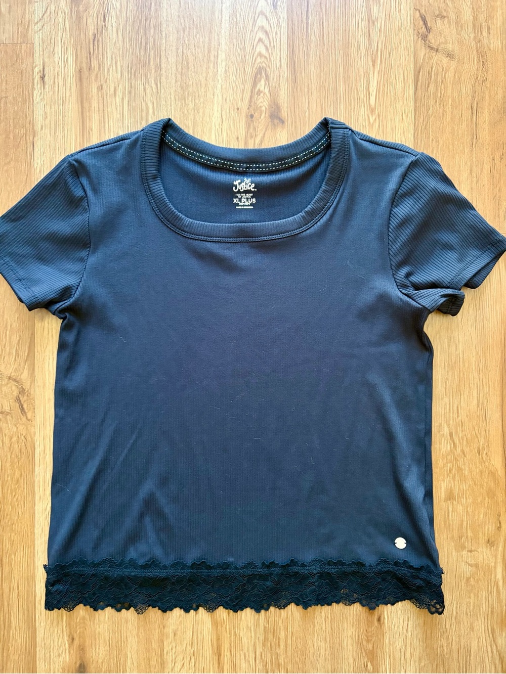 Justice Black Short Sleeve Lace-Hem Tee